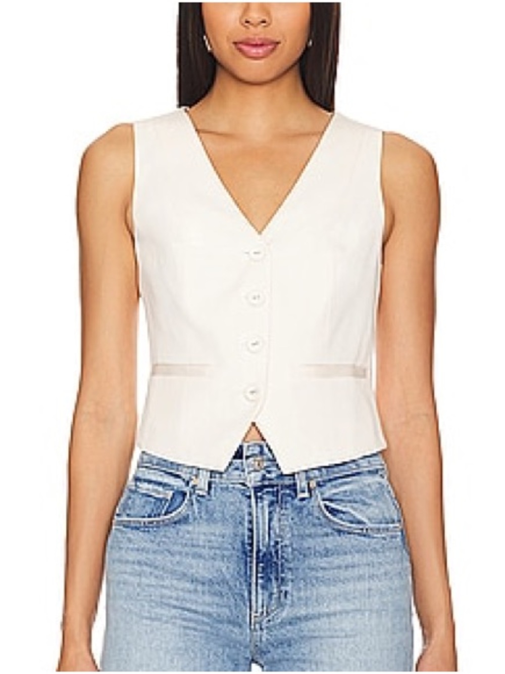PAIGE Cream V-Neck Button Front Sleeveless Vest